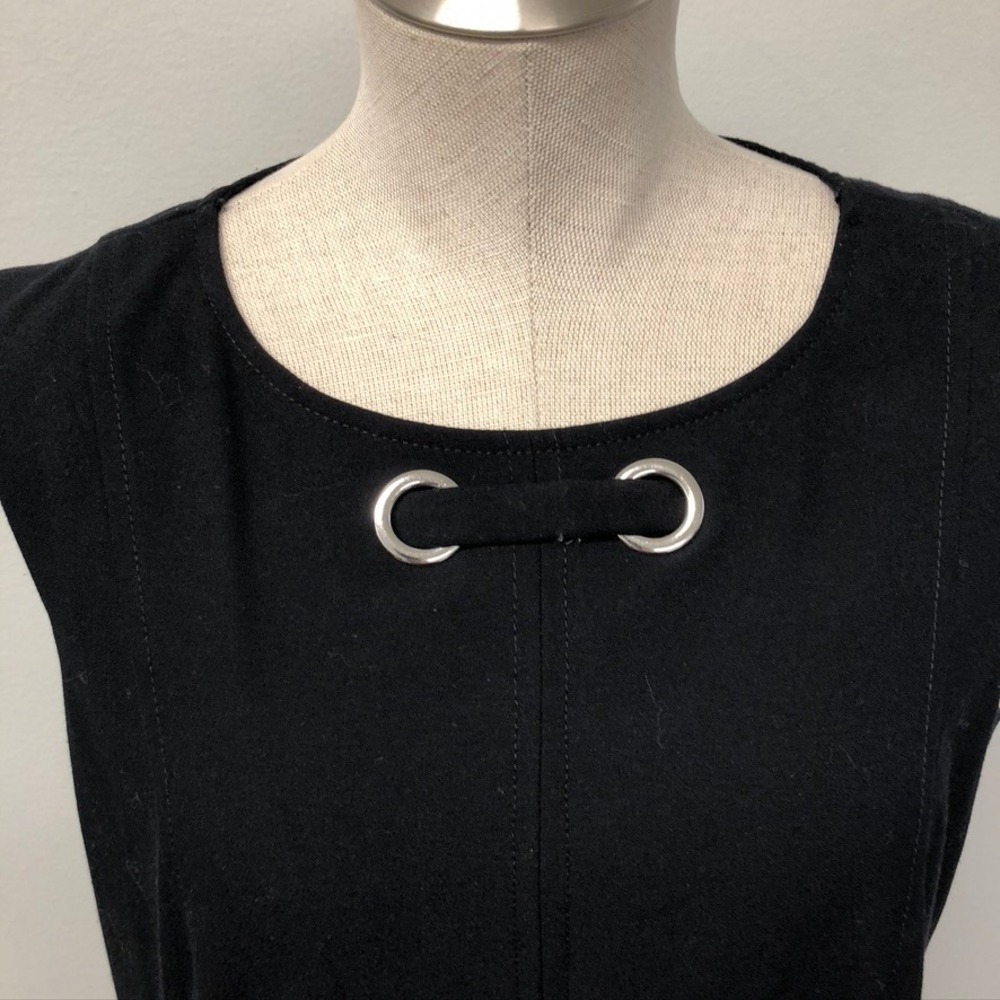 Basler Shift Dress Womens 10 US 14 GB Black Sleeveless Faux Leather Trim Grommet - Picture 2 of 11